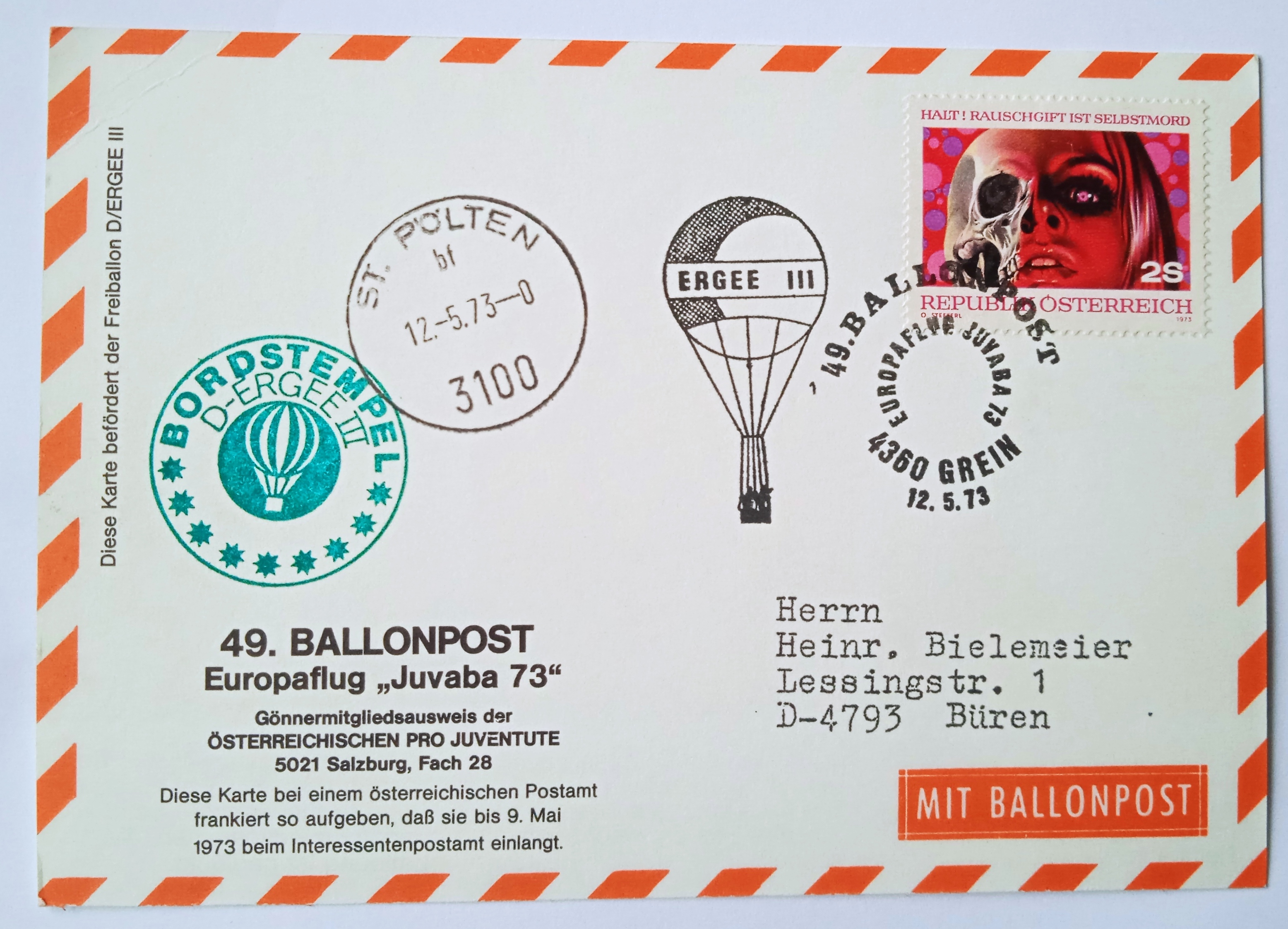 Pohlednice balonová pošta Rakousko