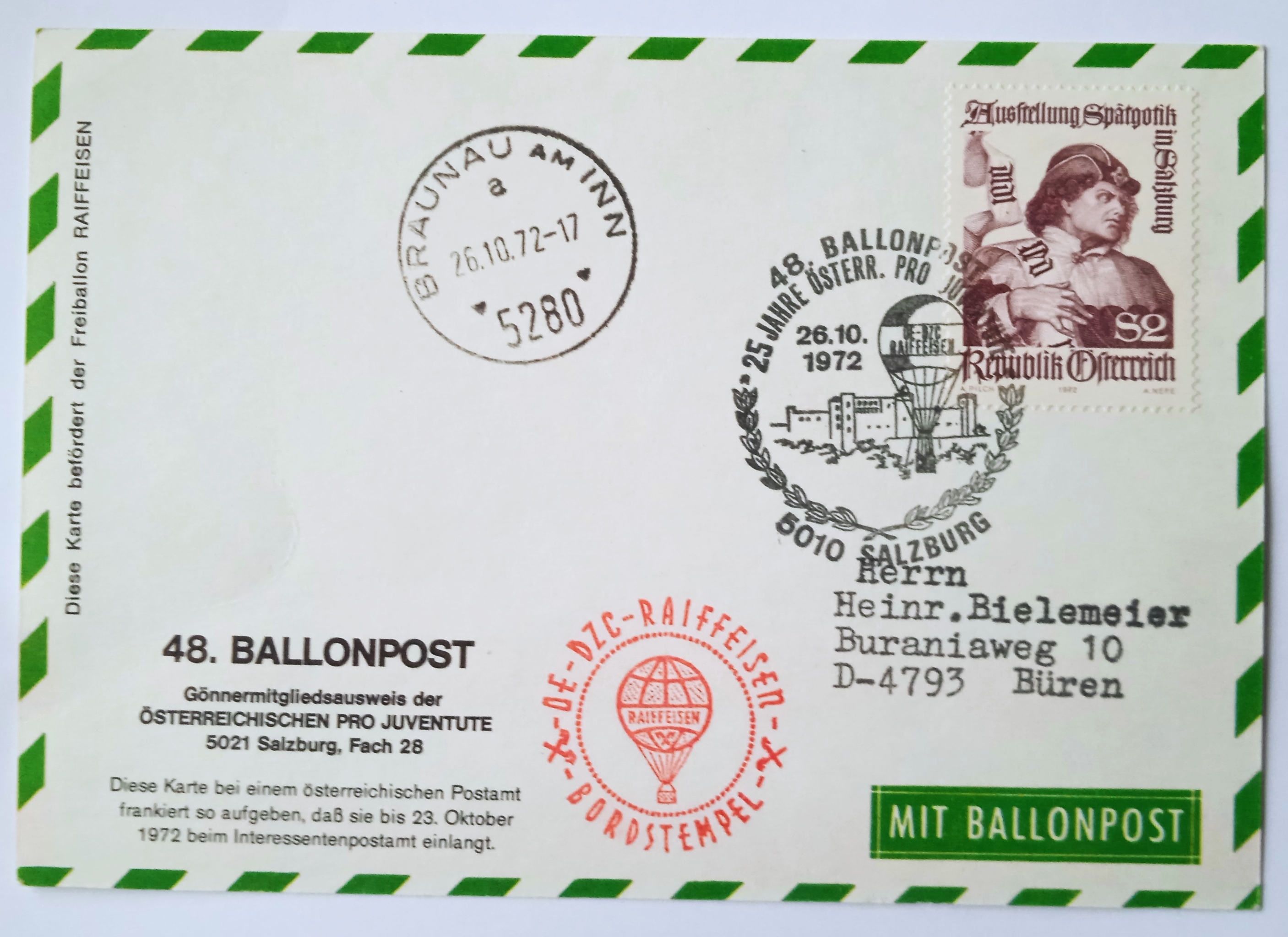 Pohlednice balonová pošta Rakousko