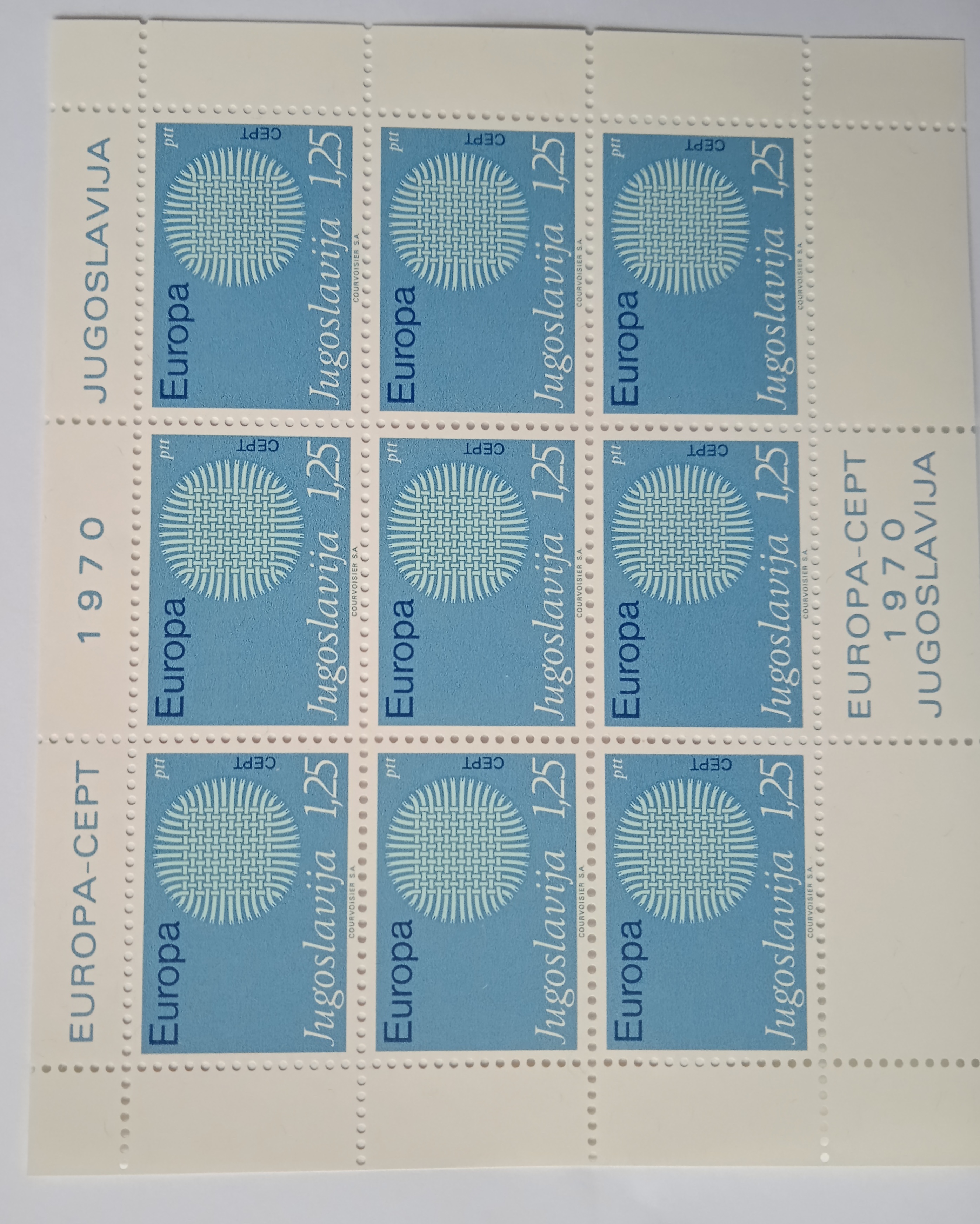 známky Jugoslávie 1970 v aršíku