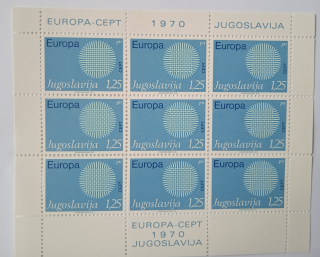 známky Jugoslávie 1970 v aršíku